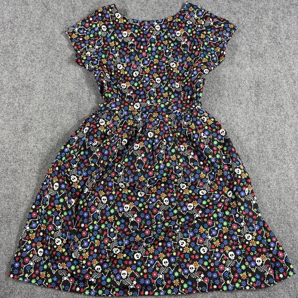 Run & Fly Dress 16 Black Boogie Bones Skeleton Tie Spooky Floral NEW